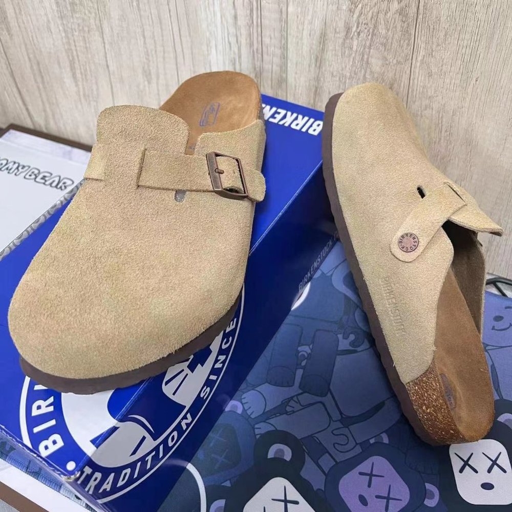Birkenstock Boston Taupe Suede Slides Slippers Shoes NIB NWT